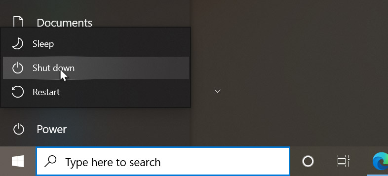 The Shut down option from the Start menu