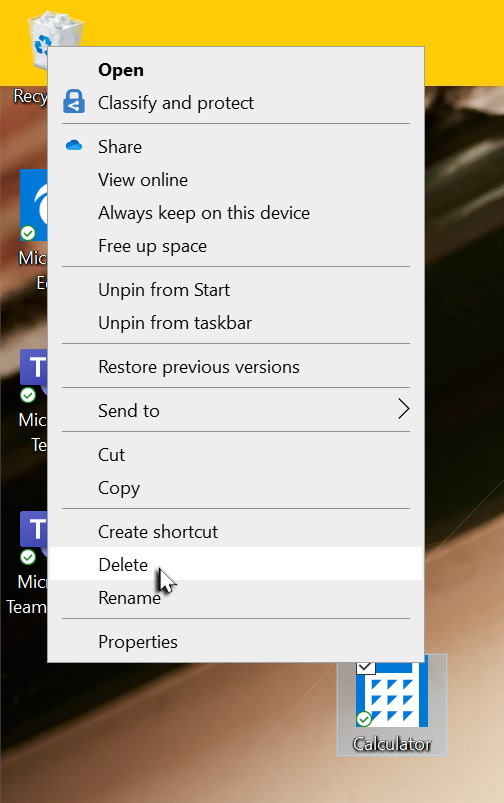 Deleting an application shortcut from the Desktop