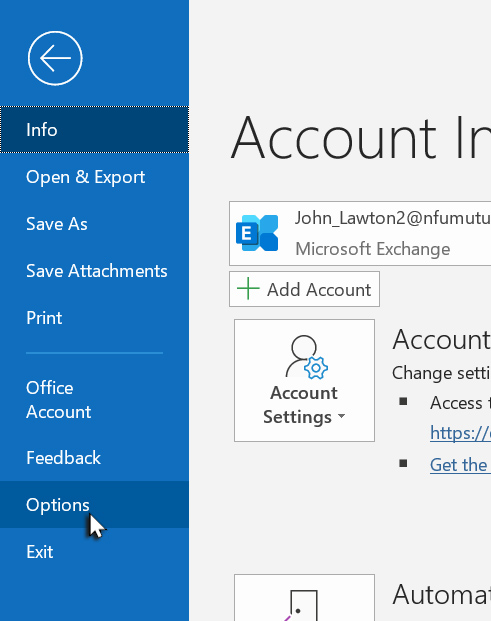 Selecting Options from the Fiile tab