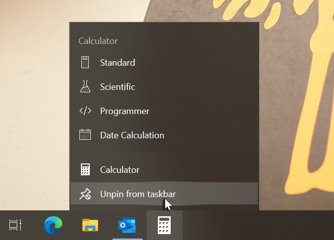 Unpinning an application shortcut from the taskbar