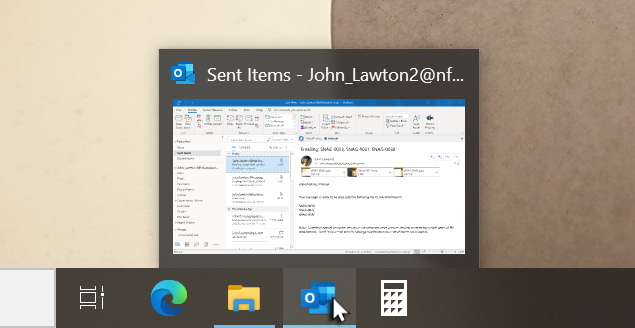 Running applications showing blue line, and hover to reveal open document windows