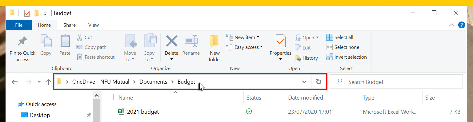 Address bar highlighted beneath the Ribbon