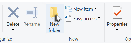 New folder tool selected to create a new folder within the current folder