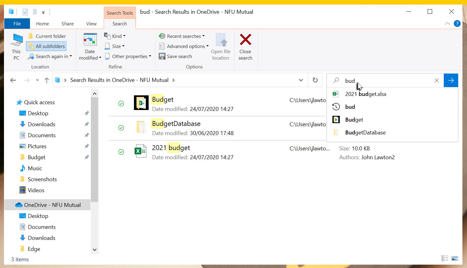 Searching with File Explorer reveals the Search Tools tab on the Ribbon