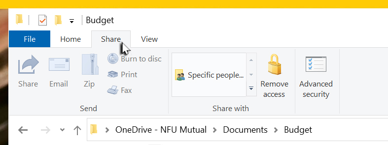 Share tab selected from the File Explorer Ribbon