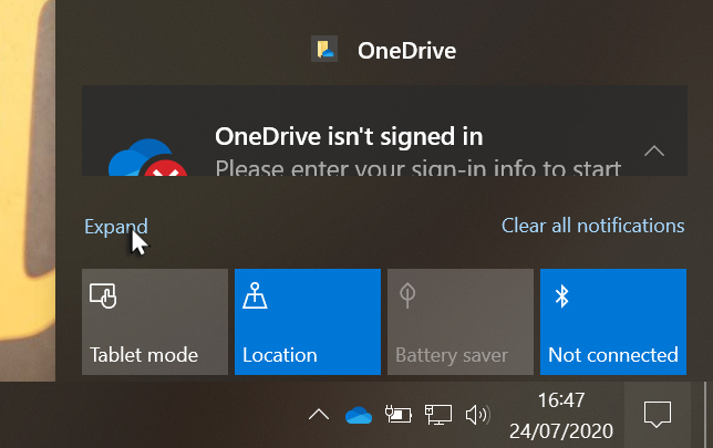 Clicking Expand to reveal tools