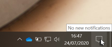 Mouse pointing to Notifications icon on the taskbar